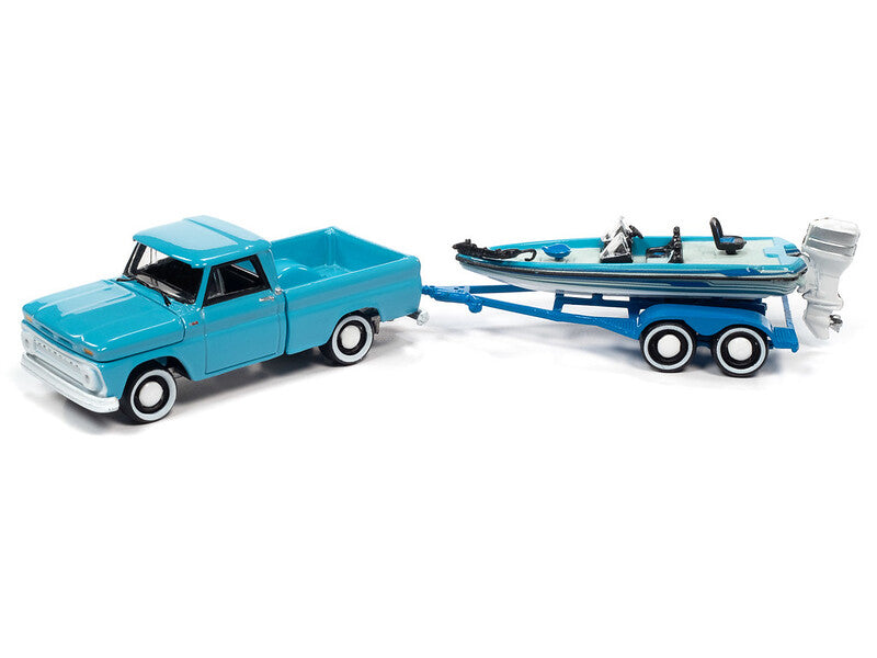Chevy Stepside Pickup + Remolque con barco, Johnny Lightning 1:64