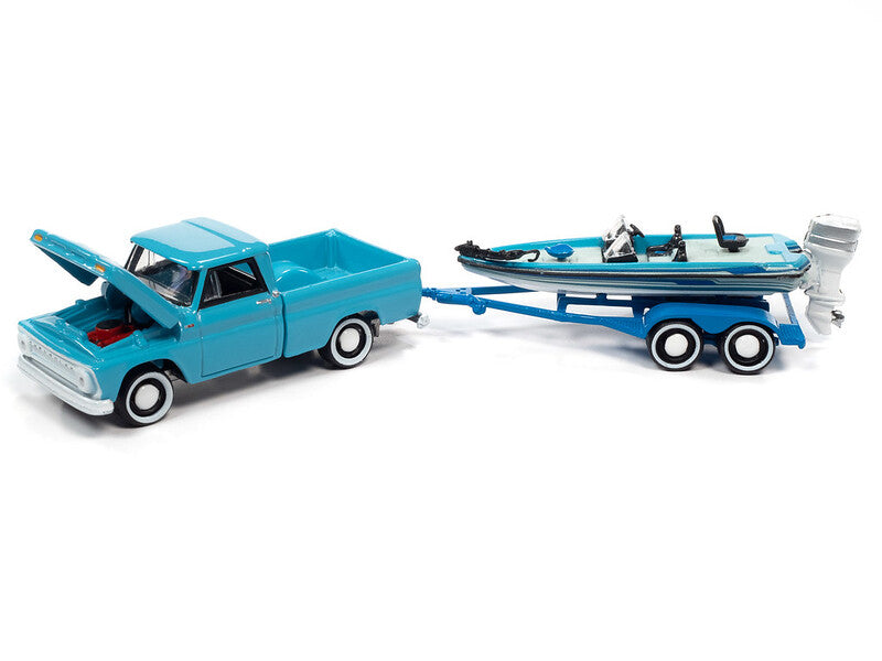 Chevy Stepside Pickup + Remolque con barco, Johnny Lightning 1:64