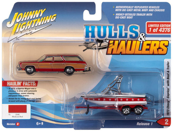 1973 Chevy Caprice Wagon + Remolque con barco, Johnny Lightning 1:64