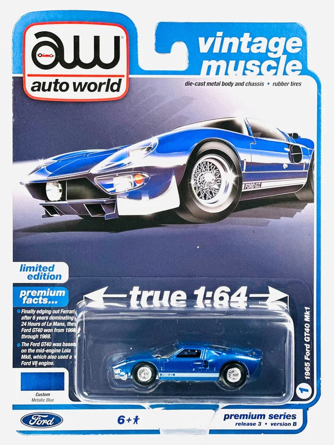 AUTO WORLD VINTAGE MUSCLE 1965 FORD GT40 MK1 METALLIC BLUE