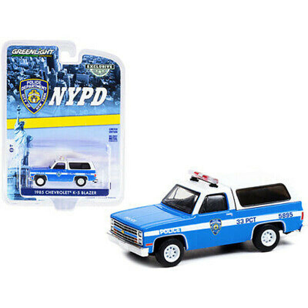 GREENLIGHT 1:64 1985 CHEVROLET K-5 BLAZER BLUE & WHITE NYPD NYC POLICE CAR 30245