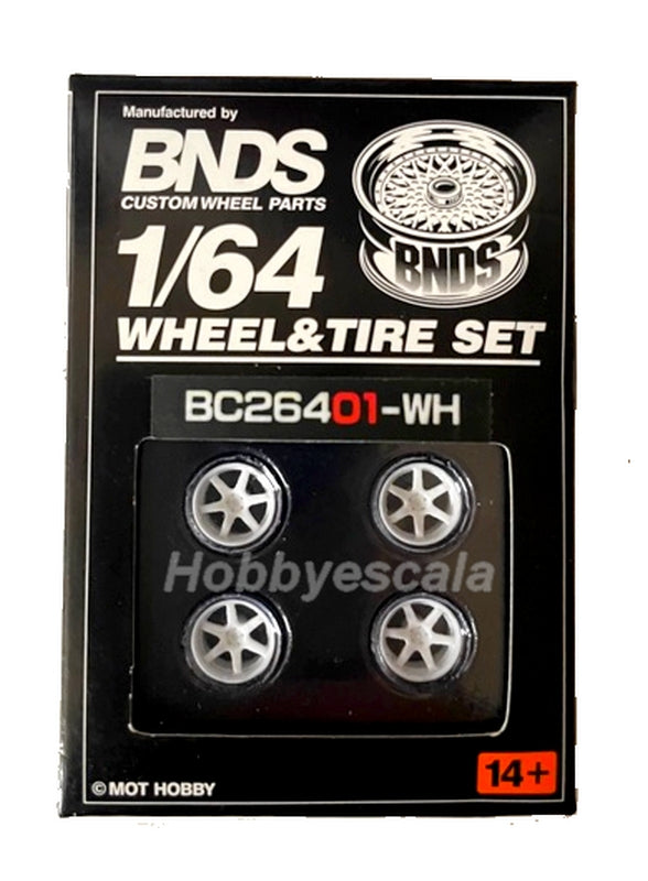 1/64 ABS Set Llantas Blancas con neumaticos goma + ejes