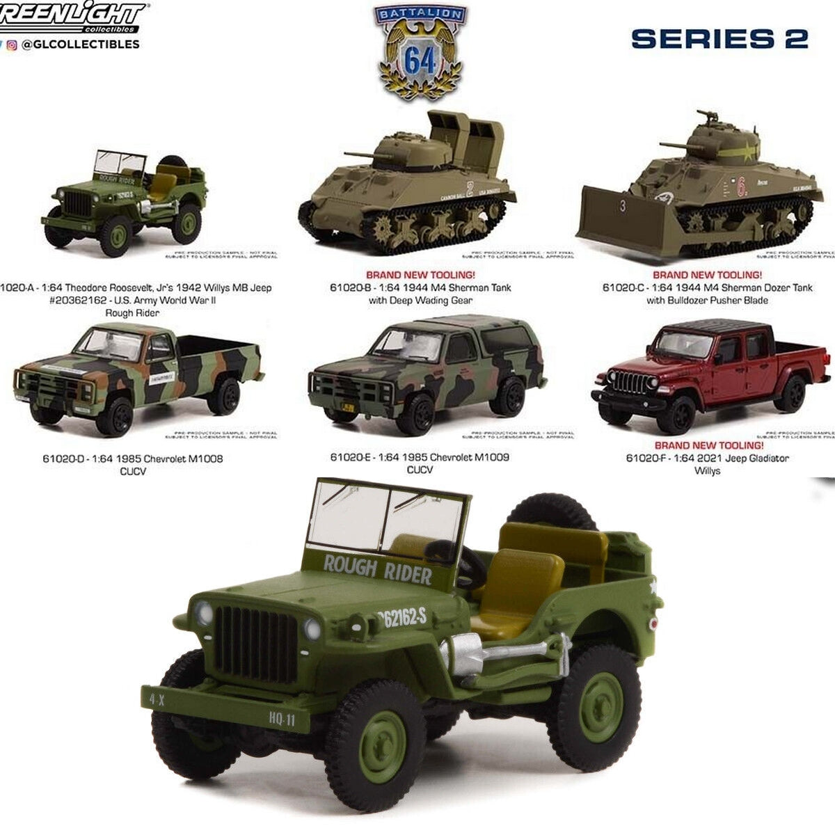 Greenlight 1:64 Battalion 64 61020 Series 2 Complete 6 Car Set
