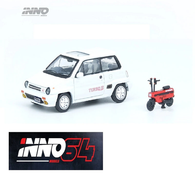 INNO 1:64 HONDA CITY TURBO II + moto Blanco