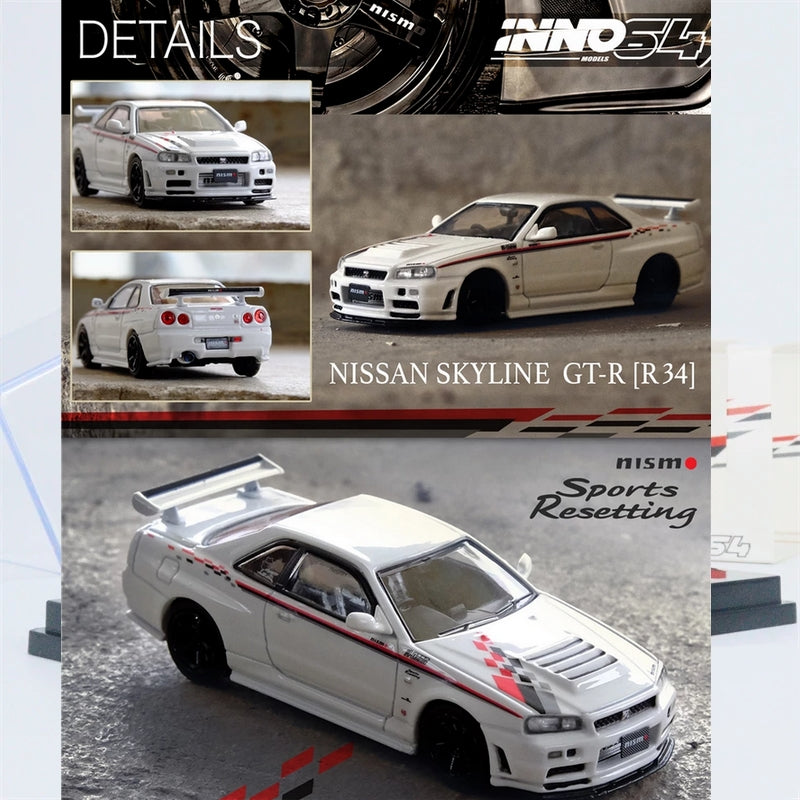 NISSAN SKYLINE GT-R R34 NISMO SPORTS RESETTING 1/64 INNO64 (WHITE)